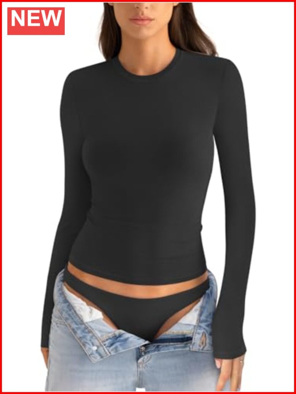Women's Cotton Long Sleeve Crew Neck Fitted Basic Tee